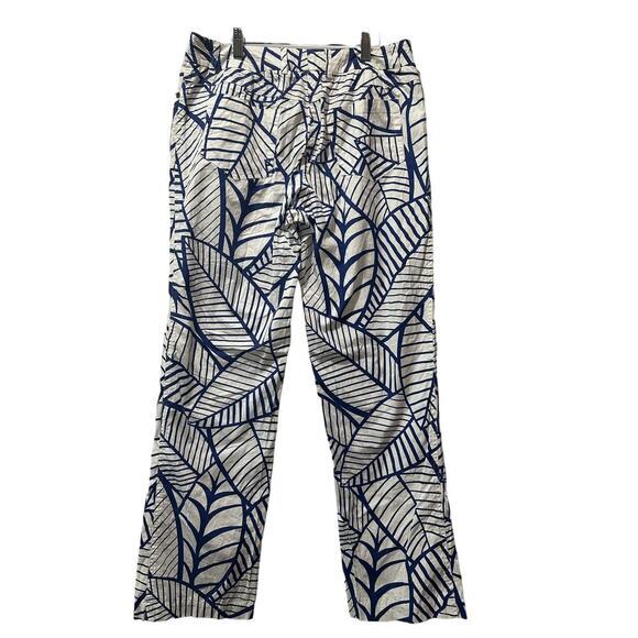 J McLaughlin Sz 10 Tropical‎ Palm Leaf Pants stretch Coastal Aloha Made in USA - Picture 3 of 9